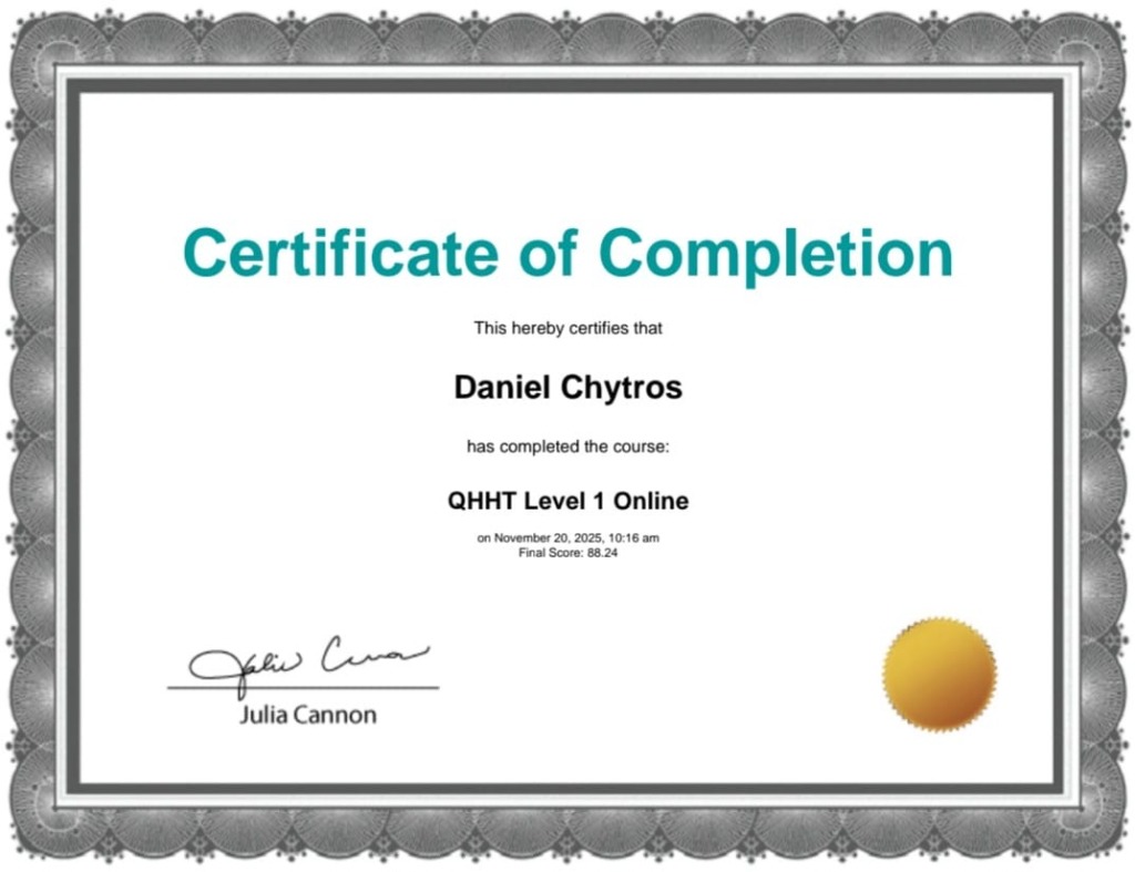Certyfikat QHHT Daniel Chytroś